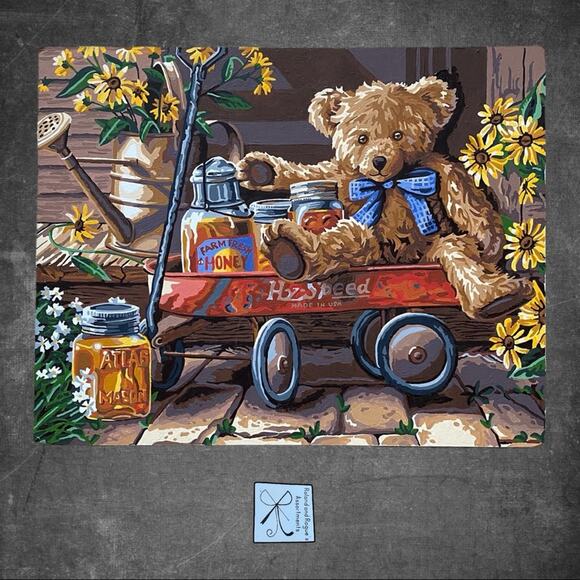 Paint by Numbers Teddy Bear in Wagon Loose Un-Framed Painting - Picture 1 of 8